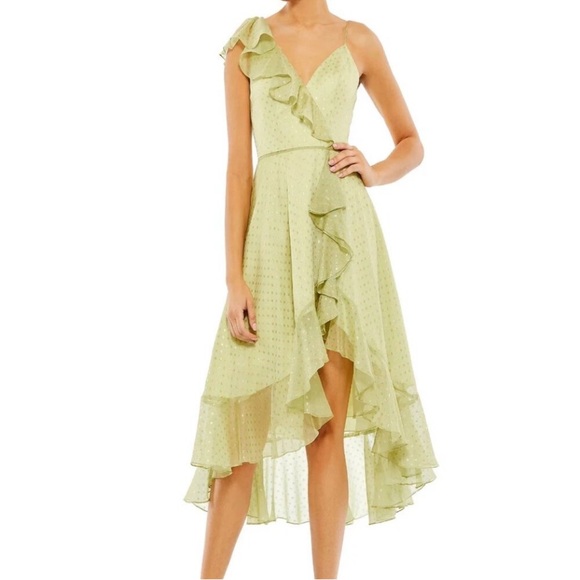New Mac Duggal Lime Asymmetrical Ruffle Dress - Picture 1 of 8